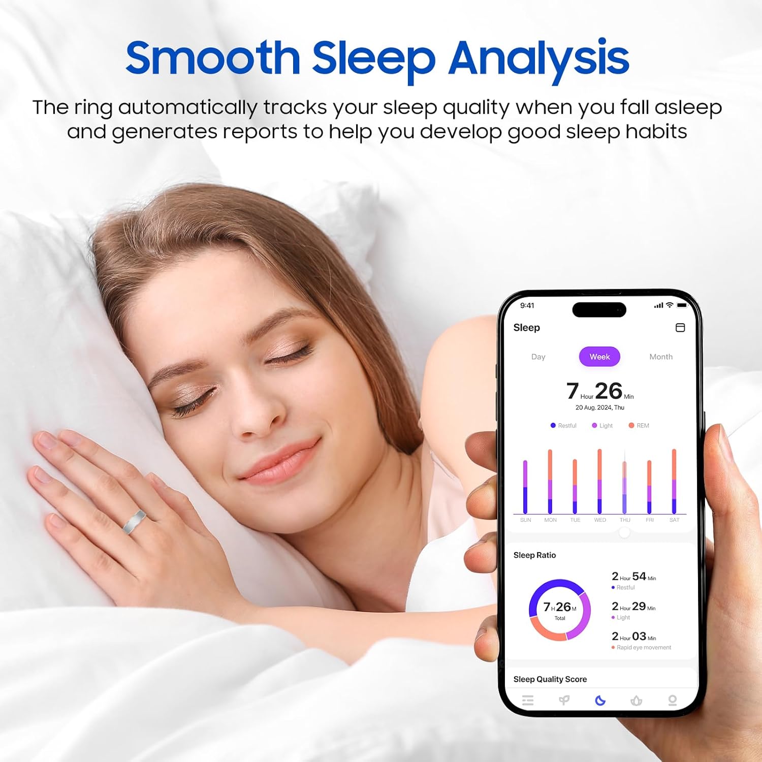 Smart Health Ring, Featuring Heart Rate, Stress and Sleep Monitoring Functions, Compatible with iPhone and Android, Waterproof Fitness Tracker for Women & Men, No Subscription Fee. (Silver, 8) - Image 5