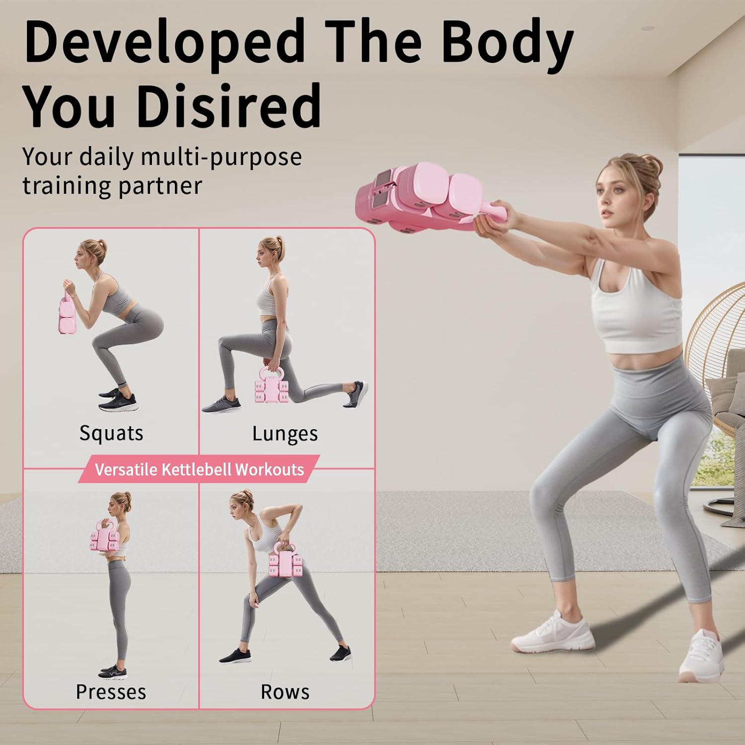 Adjustable Kettlebell Set, 4-in-1 Free Weight Kettlebell sets (5.5lbs 7.7lbs 9.9lbs 12.1lbs) for women, Weight Dumbbell Set of 2 for Home Gym Fitness Training - Image 4