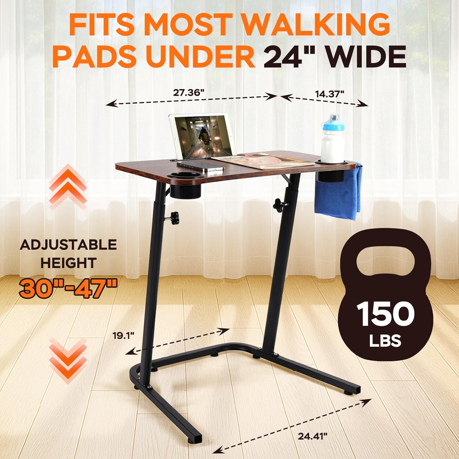 VTORY Treadmill Desk – Adjustable Desk for Walking Pad, Stable & Heavy-Duty Height 30"-47", Portable Walking Pad Desk Table Stand for Home Office & Work with Installation Guide - Image 3