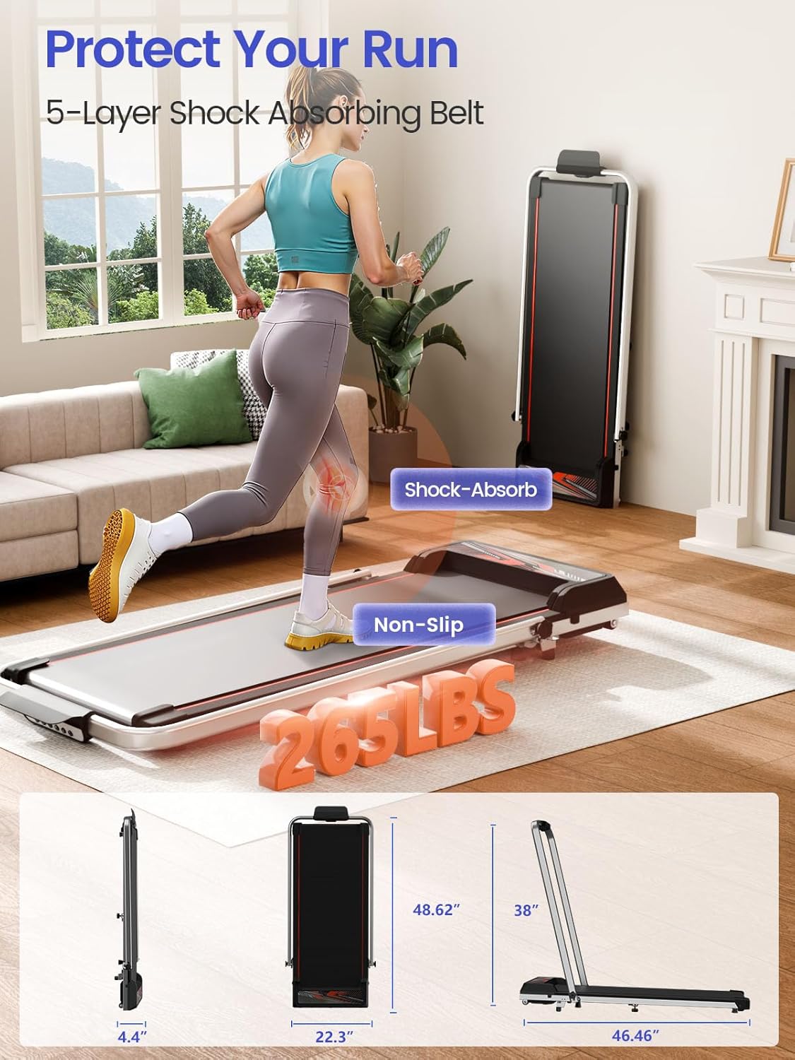 Jackfield Walking Pad with Handle Bar, 2.5HP Treadmills for Home, Portable Under Desk Treadmill with 8% Incline, 3 in 1 Compact Walking Pads with LED Display, 265 Lbs Capacity, Remote Control - Image 6