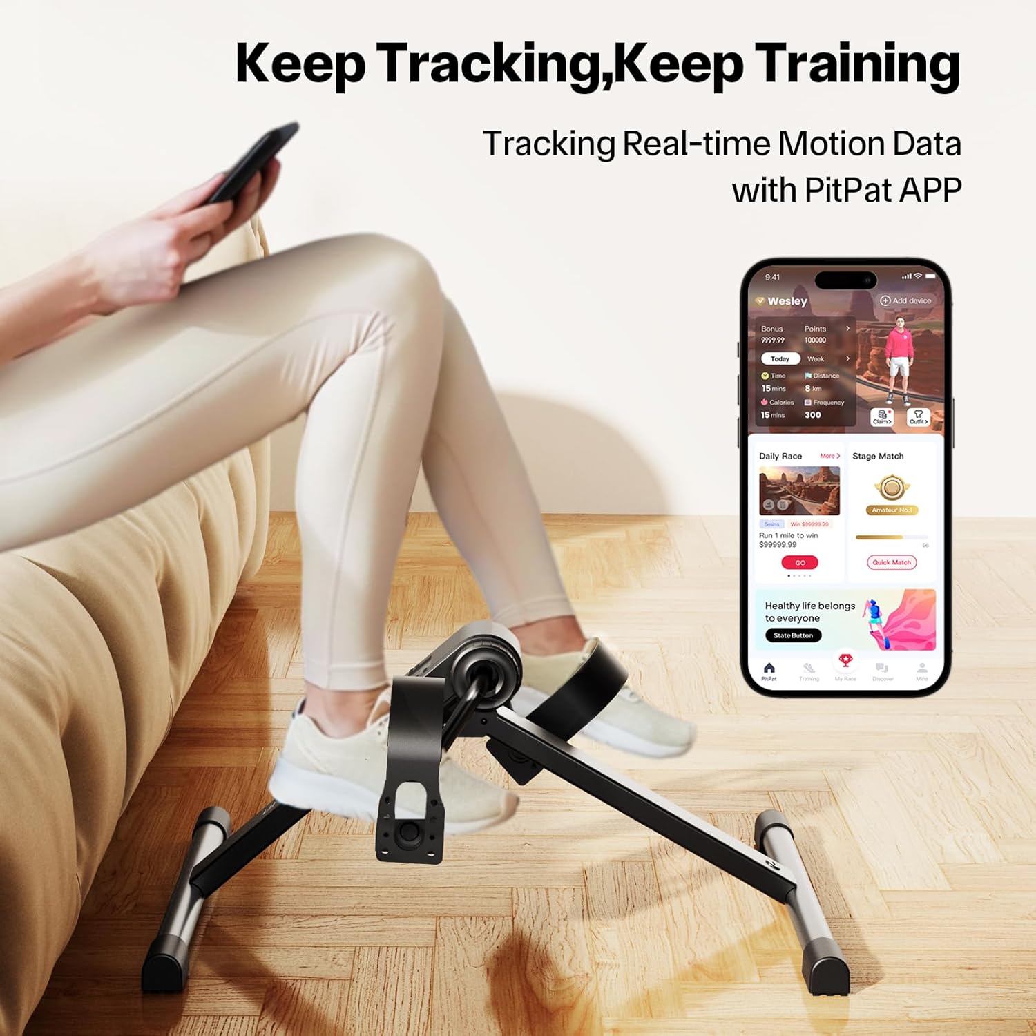Under Desk Bike Pedal Exerciser, Portable Under Desk Cycle with Adjustable Resistance, Mini Exercise Bike for Arm and Leg Workout, Folding Peddler Machine Bicycle with LCD Monitor & Calorie Tracker - Image 4