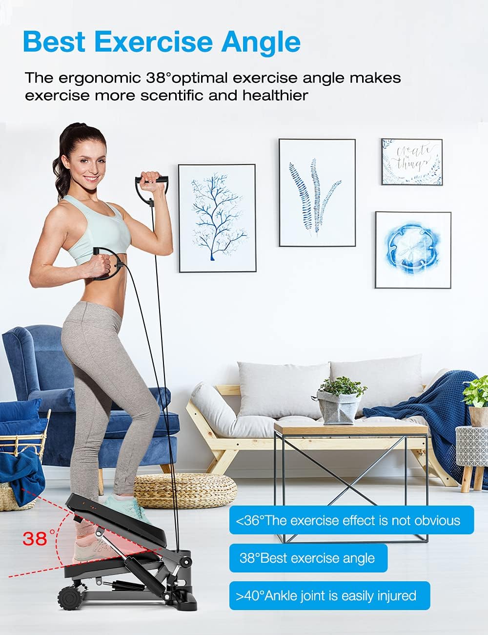 Mini Steppers for Exercise, Portable Mini Stair Stepper Exercise Equipment for Home with Resistance Band & Calories Display & Non-Slip Mat,Aerobic Step Fitness Machines for Office Workout - Image 3