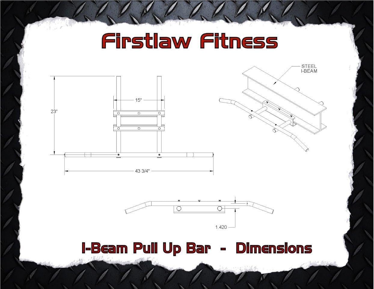 Firstlaw Fitness - 600 LBS Weight Limit - I-Beam Pull Up Bar - Long Bar with Bent Ends - Durable Rubber Grips - Black Label - Made in The USA! - Image 6