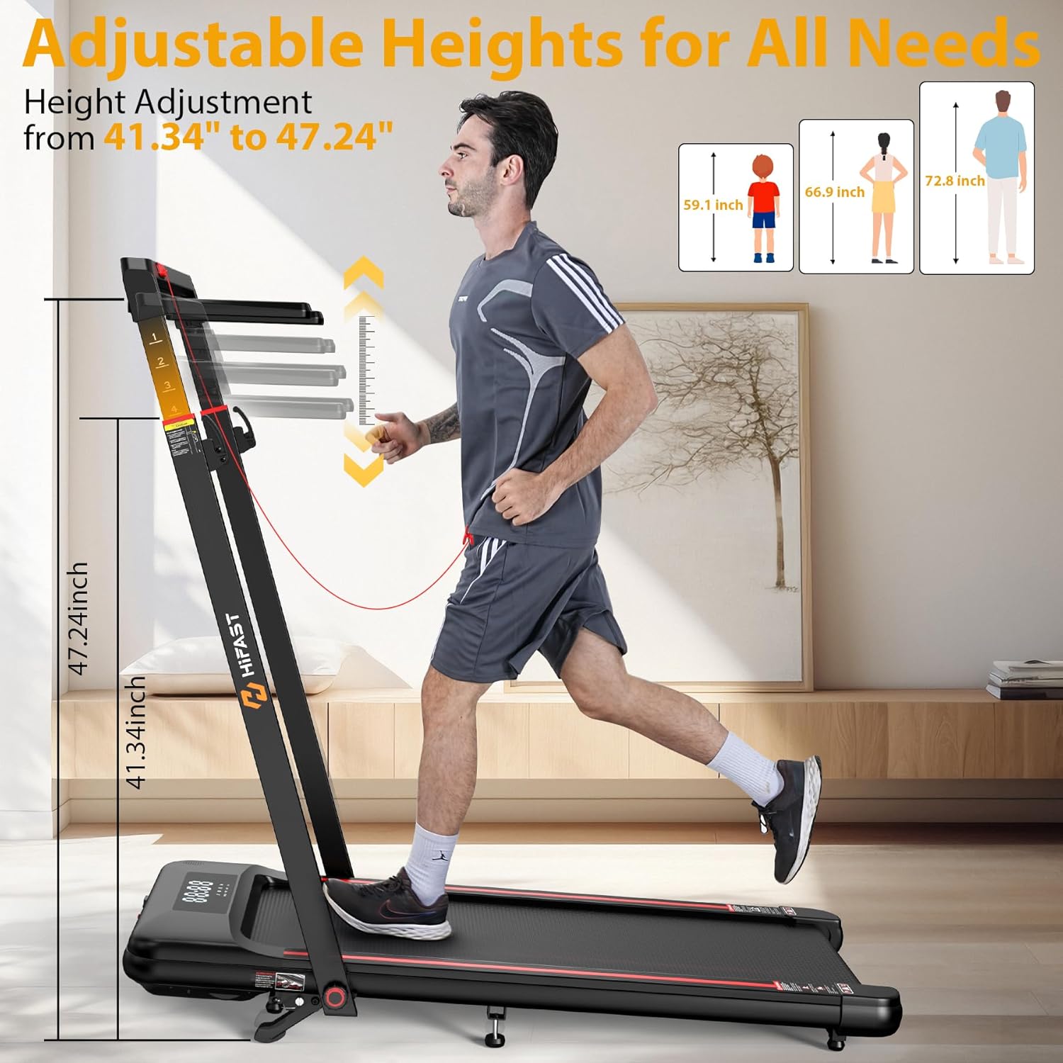 Walking Pad Treadmill with Desk Workstation, 3.0HP Under Desk Treadmills with 8% Incline Handle Bar, Foldable Portable Treadmill for Home Office, 300lbs Capacity, Remote Control, APP - Image 2