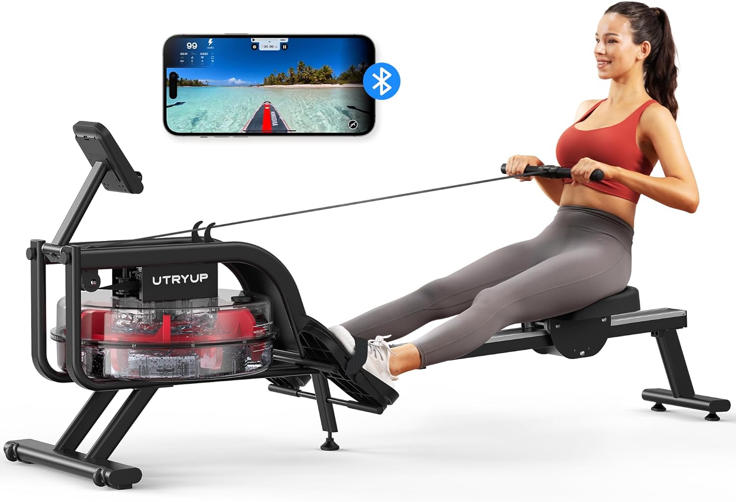 Magnetic Rowing Machines for Home (R05), Water Rowing (R10), 16 Levels of Quiet Resistance Foldable Compact Rowing Machine 350 LB Weight Capacity with Bluetooth, App Supported, Tablet Holder - Image 9