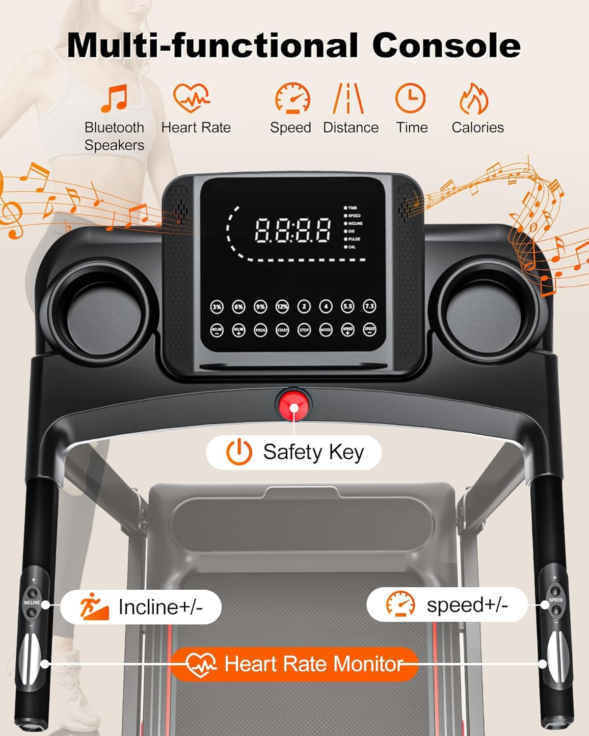Treadmill for Home with Auto 15% Incline, 4.0HP Brushless Treadmills with Handrail, Folding Treadmill with 400 lbs Capacity, Double Cushioned Running Machine for Small Space with Smart APP - Image 5