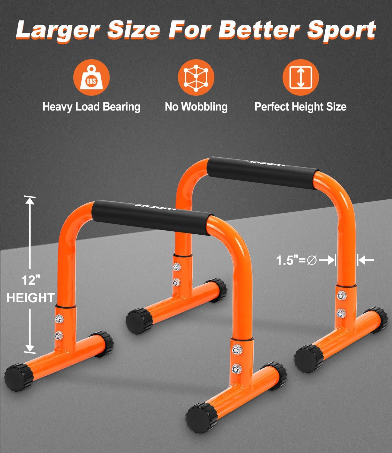 TABEKE Push Up Bar, 12" High Parallettes Bars & Dip Bar With Full-Cover Foam Handles, No Wobbling Calisthenics Equipment For Handstand, L-Sit, Gymnastics, Strength Training Home Gym - Image 7