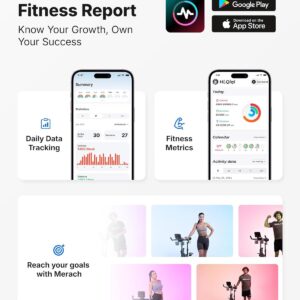 MERACH Exercise Bike, Brake Pad Stationary Bike with Exclusive App, Low Noise Indoor Cycling Bike with 300lbs Weight Capacity, Tablet Mount and Fitness Courses for Weight Loss