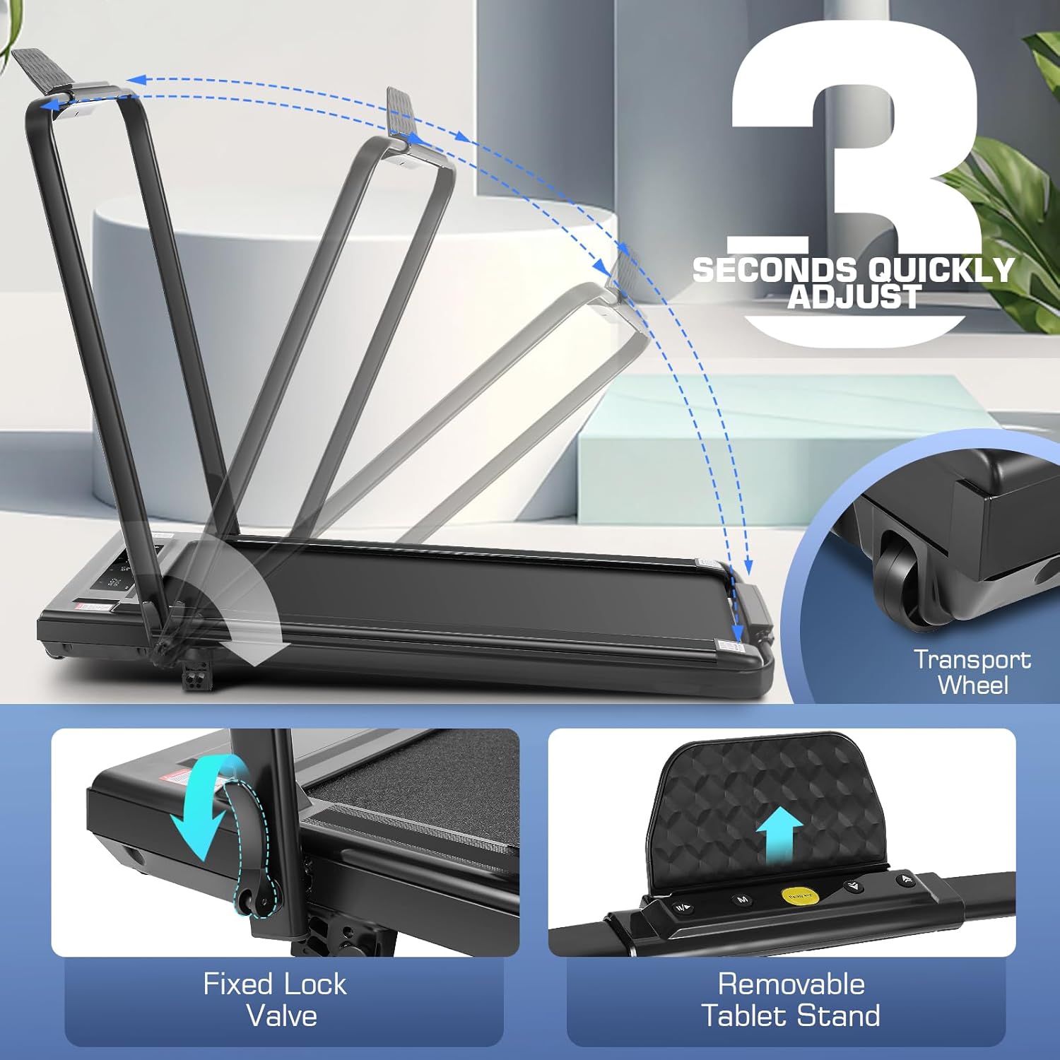 Under Desk Treadmill With Incline, 300lbs Walking Pad With Handle Bar & Remote Control, 2.5HP Folding for Home/Office, Installation-Free Jogging Running Electric Machine - Image 5