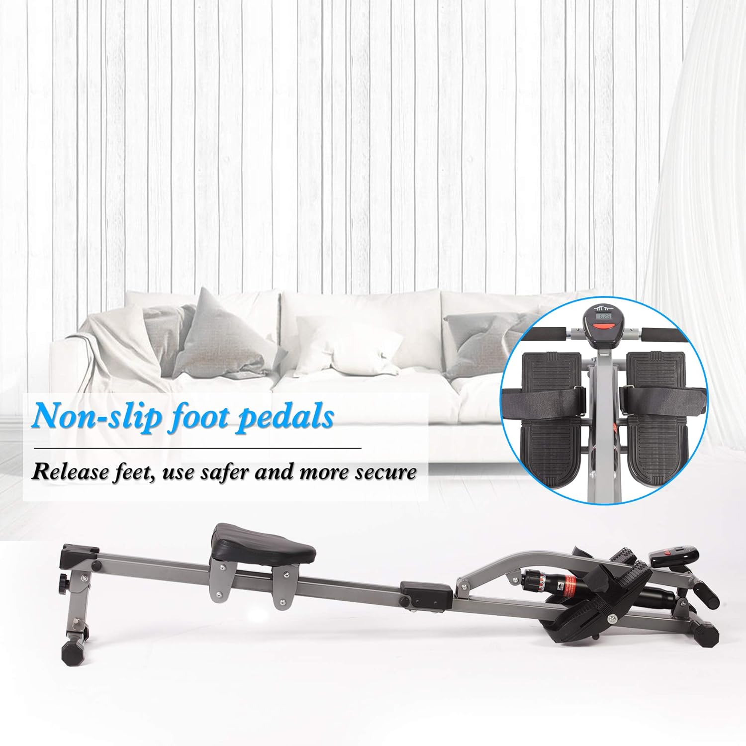 Livebest Foldable Hydraulic Rowing Machine 250lbs Weight Capacity Full Body Stamina Exercise Power with 12 Levels Adjustable Resistance,Home Gyms Training Equipment Fitness Indoor - Image 5