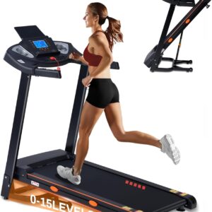 ECHANFIT 15% Auto Incline Treadmill Foldable Treadmills for Home with 18″ Wider Belt, 10 MPH Speed, 300 lbs Capacity, Shock Absorption System, App Bluetooth