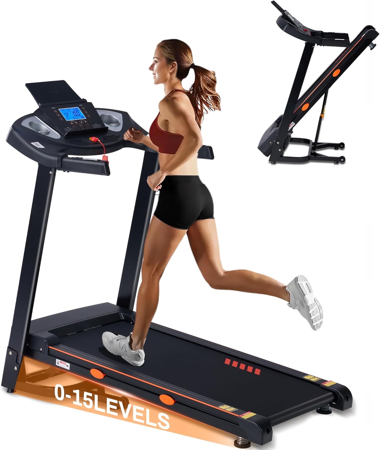 ECHANFIT 15% Auto Incline Treadmill Foldable Treadmills for Home with 18" Wider Belt, 10 MPH Speed, 300 lbs Capacity, Shock Absorption System, App Bluetooth