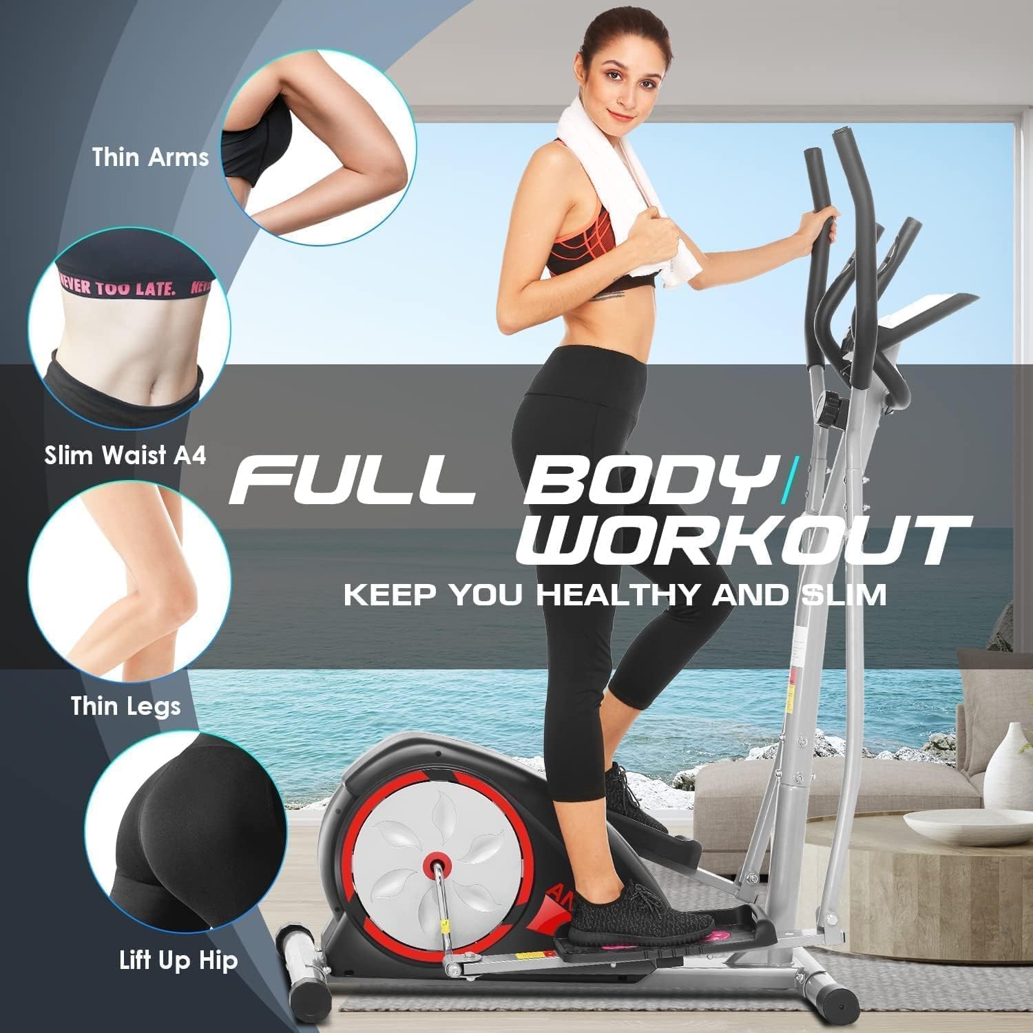 ANCHEER Elliptical Exercise Machine, Elliptical Training Machines with Pulse Rate Grips and LCD Monitor, Elliptical Machine for Home with 8 Resistance Levels Smooth Quiet Driven, Max 500Lbs Loading - Image 6