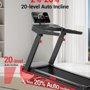UMAY Fitness Home Folding Incline Treadmill with Pulse Sensors, 3.5HP Quiet Brushless, 300 lbs Capacity