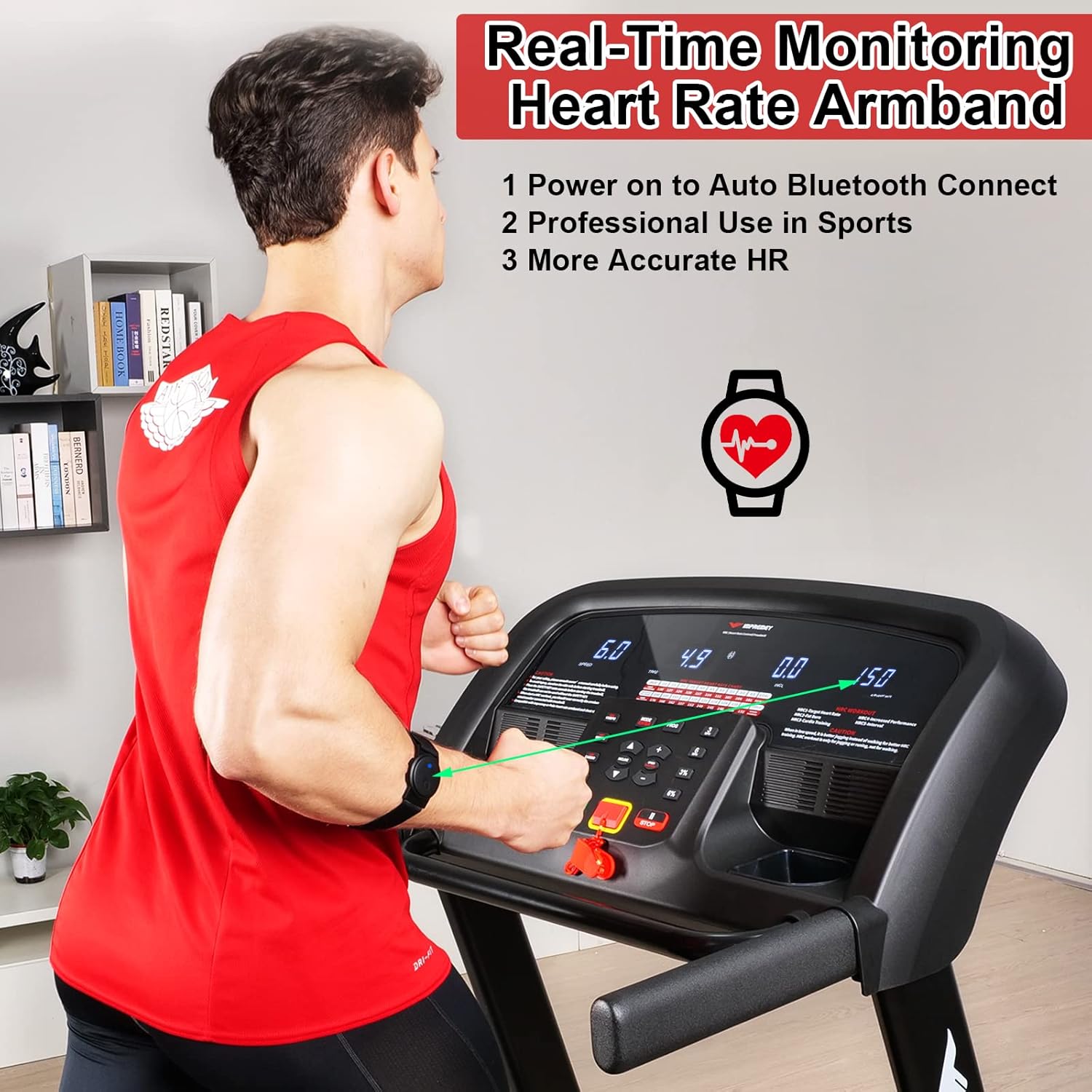 Impremey Folding Treadmill with Auto Incline 15%, 3.5HP, 350 Lb Capacity, 11 MPH, 50" x 19" Ultra Large Running Area, Heart Rate Monitor Armband, HRC Training for Home Walking and Running - Image 5