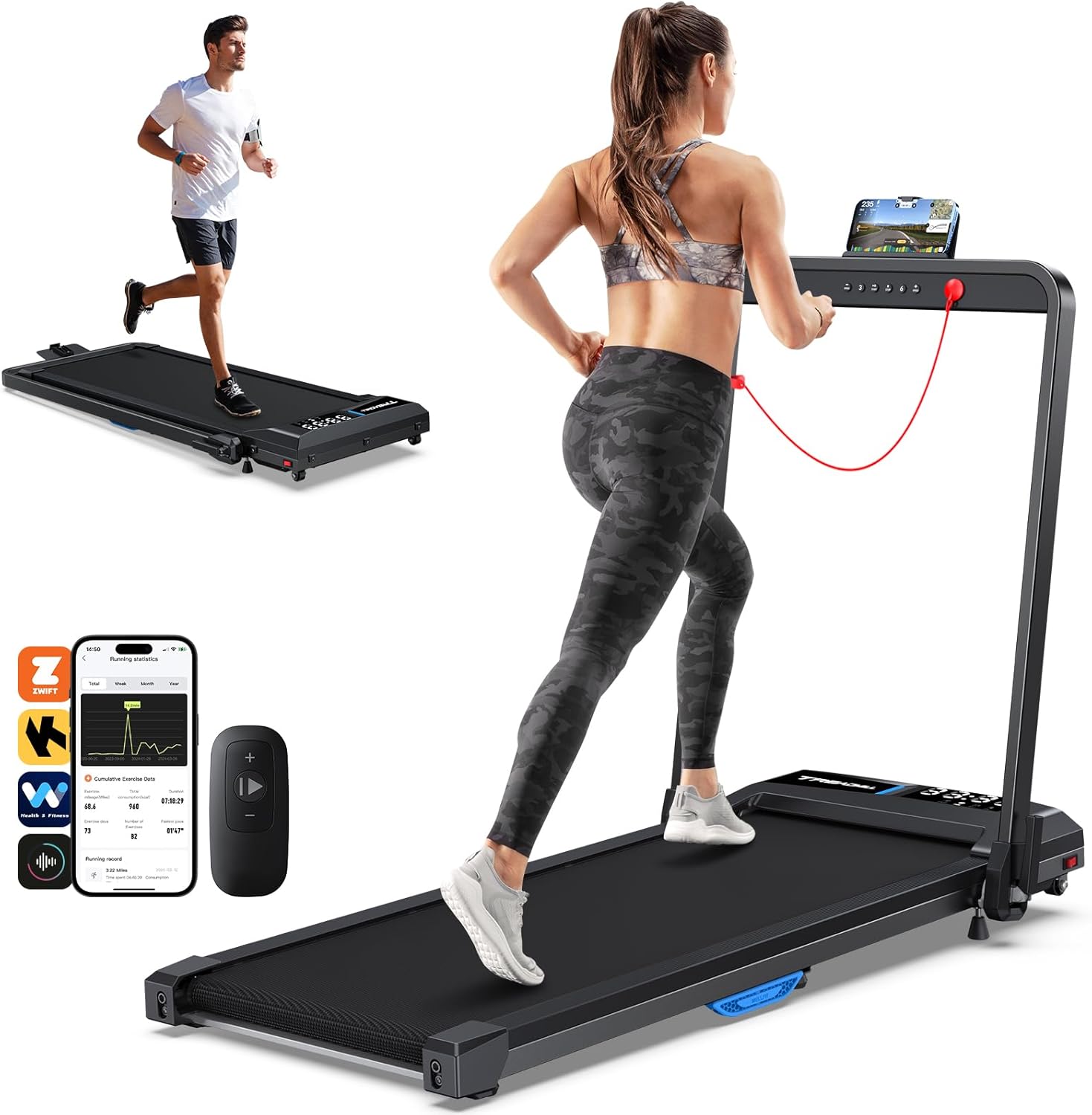 WELLFIT 10% Incline Walking Pad, 3HP 4MPH/7.6MPH 265/350 lb+ Capacity Treadmills for Home, Wide Running Area Treadmill with Mute Remote, APP and Console Control for Small Space, No Assemble
