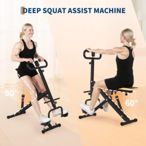 Squat & Rowing Machine – 12-Level Resistance Home Gym Equipment for Glutes, Legs, Core | Foldable Butt Lifter Hip Thrust Trainer with Leg Press & Ab Workout