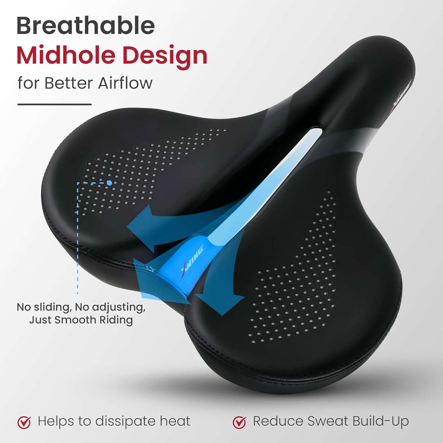 X WING Comfort Bike Seat for Men and Women with Innovative 5-Zone-Concept – Winged Bicycle Saddle with Memory Foam – Exercise Bike Seat for City, MTB & Trekking Bikes - Image 3