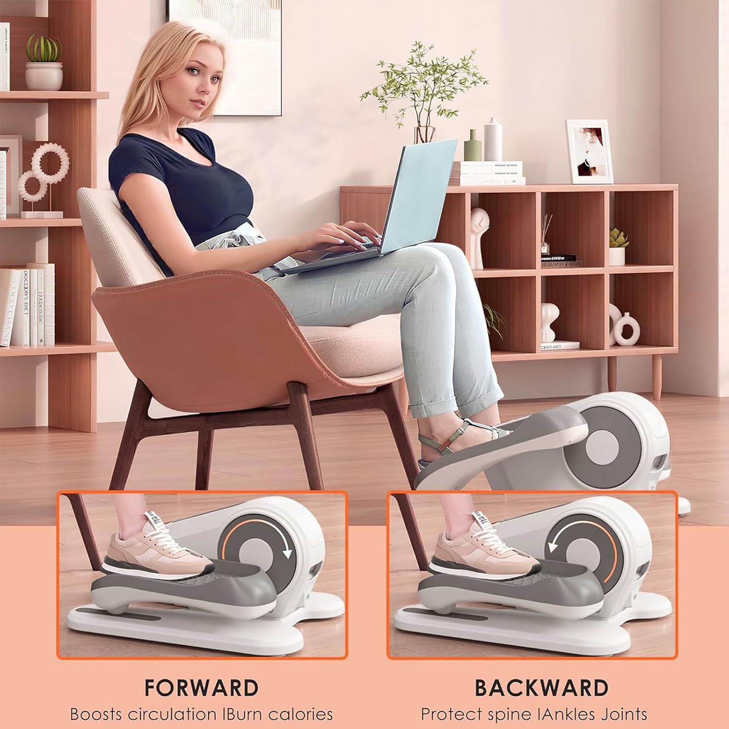 Under Desk Elliptical Machine for Seniors – Compact, Quiet & Portable Mini Leg Pedal Exerciser with Adjustable Speed and LED Display for Home and Office Workouts - Image 9