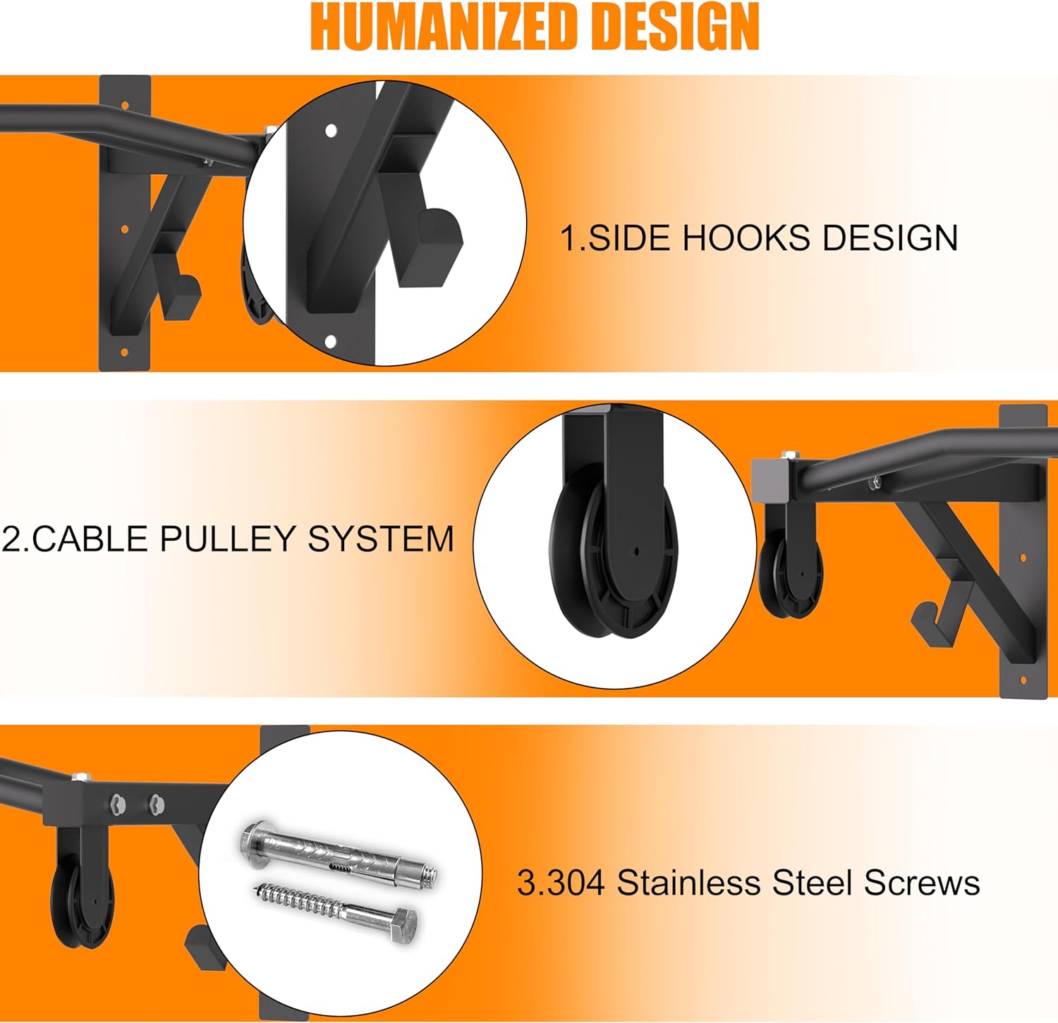 Wall Mounted Pull Up Bar With Pulley System, 600lbs Heavy Duty Chin Up Bar, 48" Multi Grip Pullup Bar, for Garage Indoor Basement Workout Strength Training Equipment, Ease Of Use Mounting - Image 5