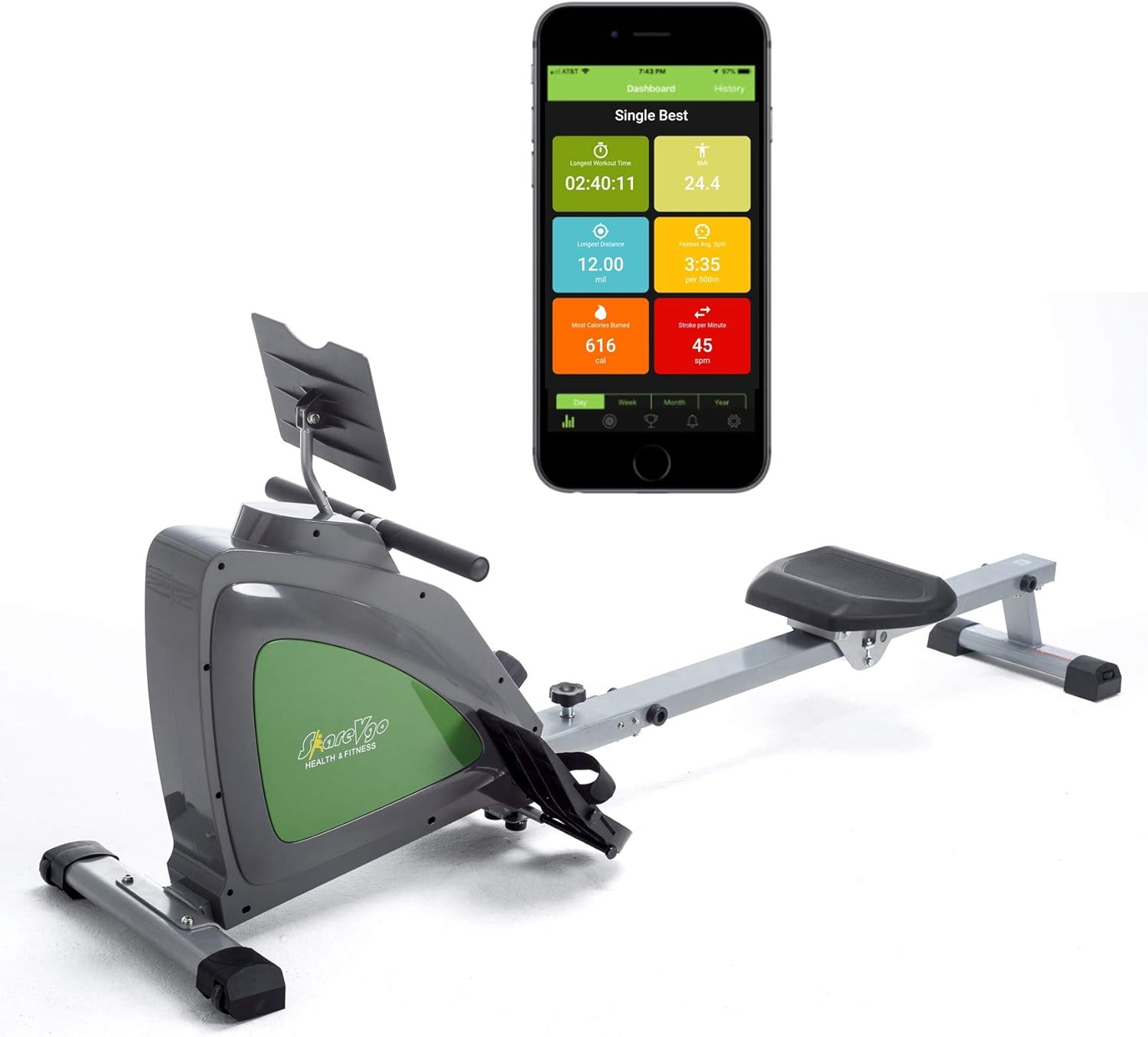 ShareVgo Smart Rower Folding Magnetic Rowing Machine with Free APP for Indoor Full Body Workout Log and Performance Track, Bluetooth LCD Monitor & Tablet Holder, Max Weight 300 lbs Ergometer - SRM1000