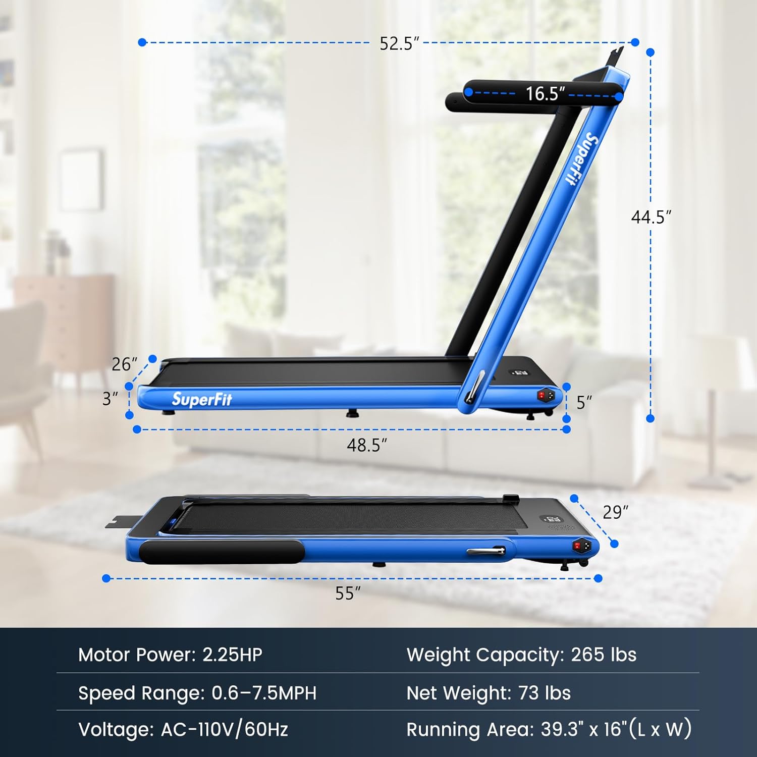 GYMAX Walking Pad, Dual LED Display Free Installation Running Machine w/Smart App/Remote Control & Bluetooth Speaker, 2 in 1 Foldable Portable Under Desk Treadmill for Small Space Home Office - Image 8
