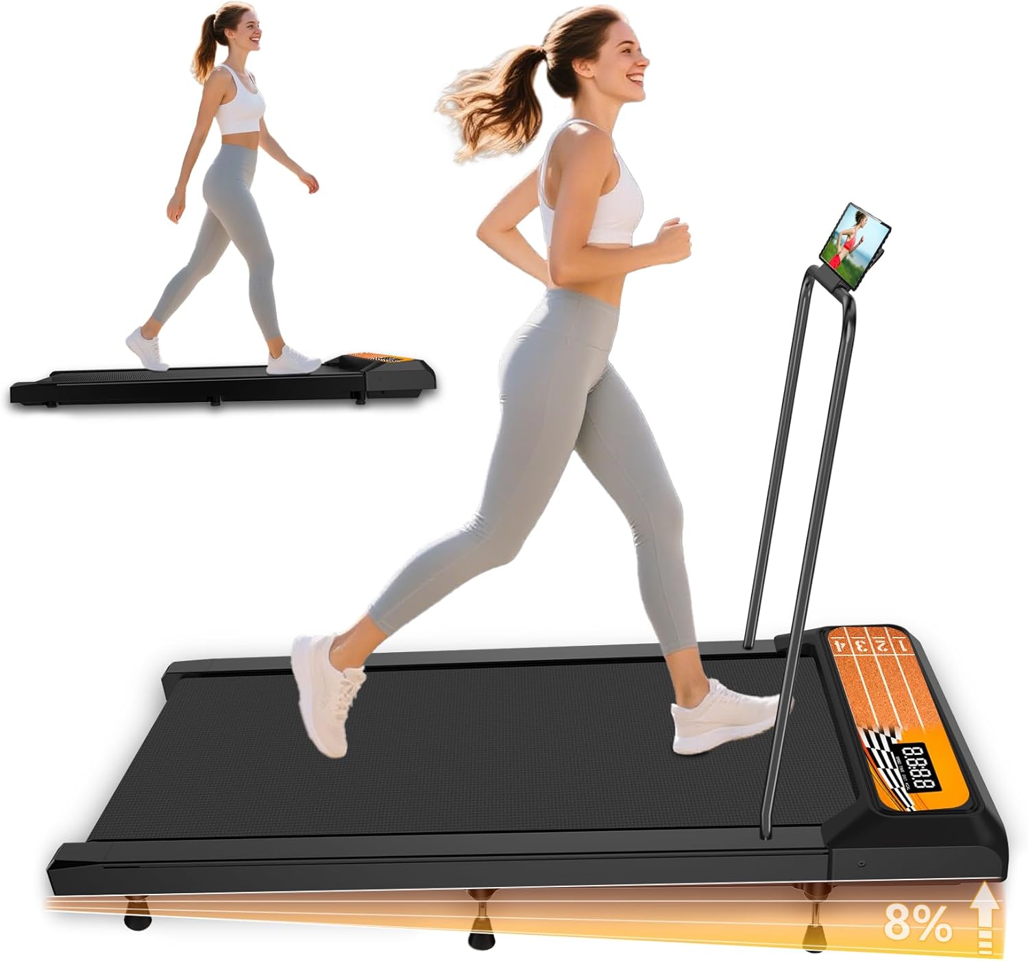 Walking with Incline Pad and Handle Bar, 3 in 1 Mini Walking Machine, 2.5HP Low Noise Treadmill for Home with Remote Control, Treadmill with Handle Bar, Running Pad with Remote Control