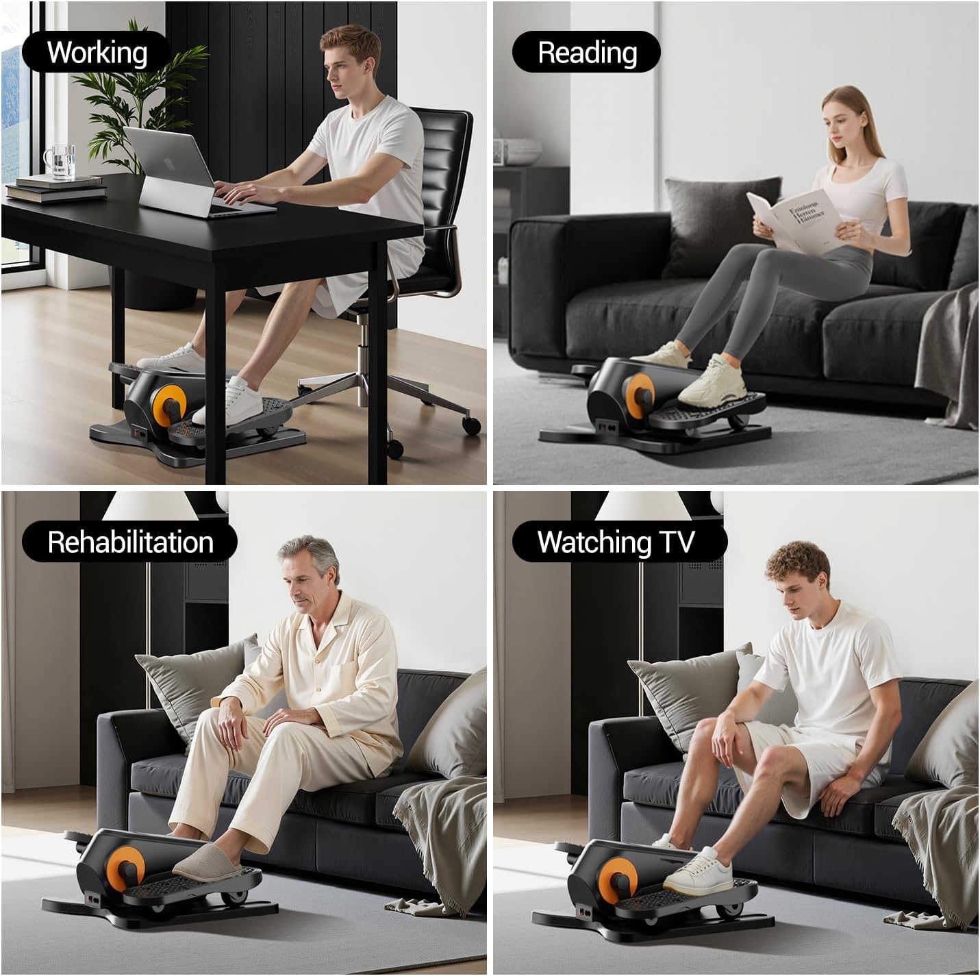 Under Desk Elliptical Machine, Electric Ellipse Leg Exerciser as Seen on Tv for Seniors, Quiet Portable Seated Pedal Exerciser with Remote Control, 12 Adjustable Speeds, Auto & HR Mode for Home Office - Image 7
