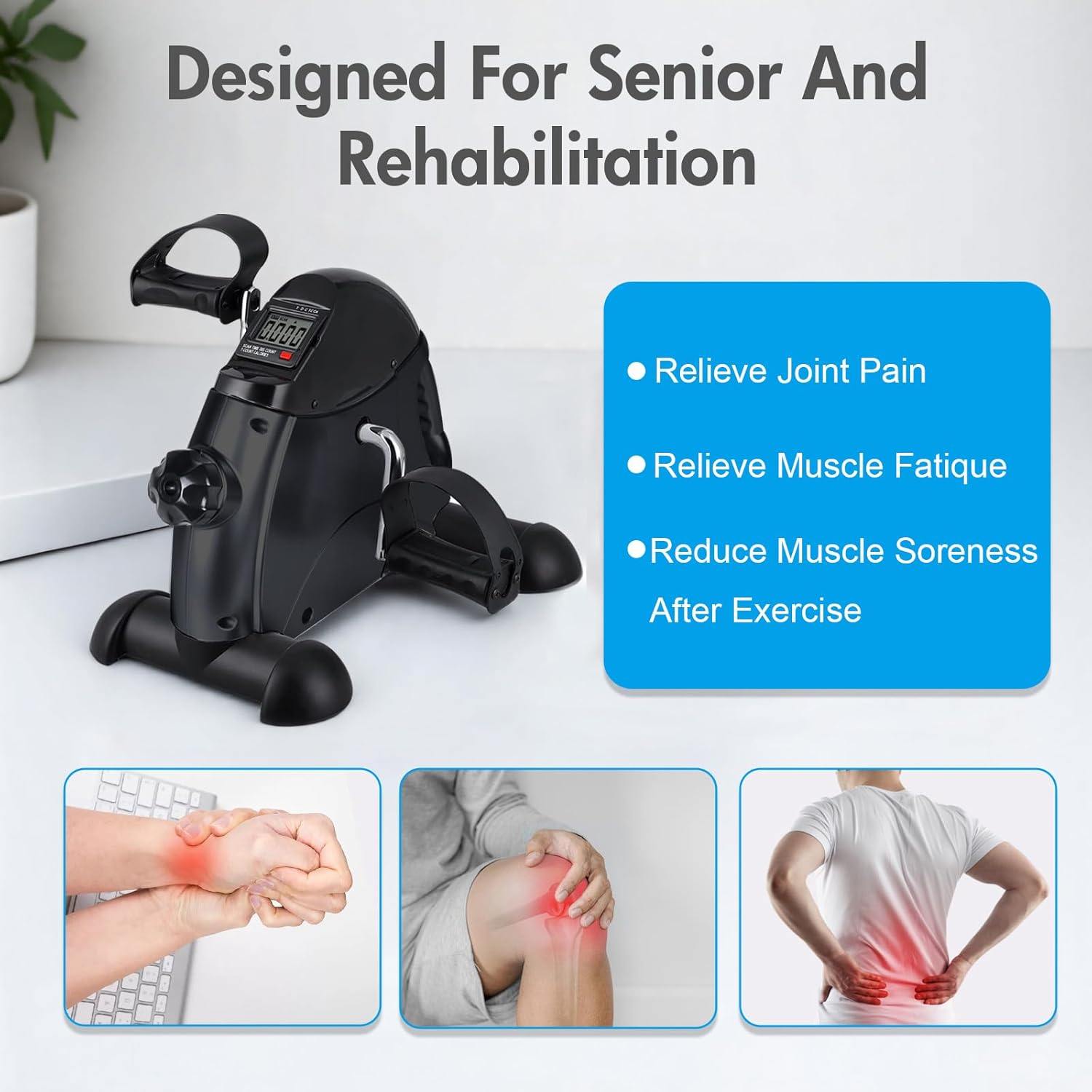 ALSO GO Mini Multi-Function Stepper, Exercise Bike, Digital Under Desk Bike with LCD Screen Display, Pedal Exerciser Peddler for Leg Arm and Knee for Elderly - Image 8