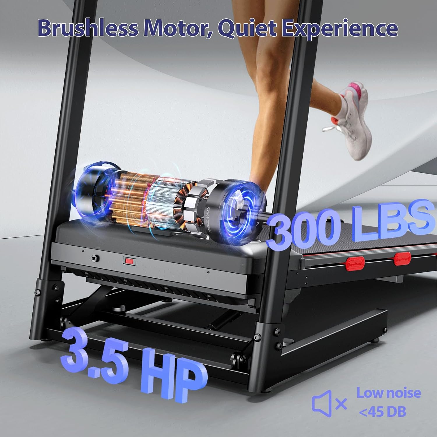 3.5 HP Treadmill with Auto Incline for Home - Heavy Duty Running Treadmill with Handle Bars, Speaker, 300 lb Weight Capacity - Image 7