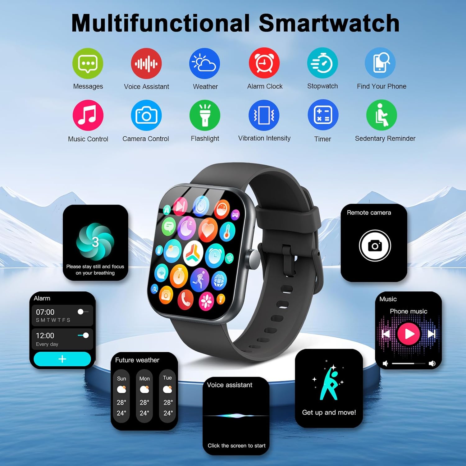 Smart Watch(Answer/Make Call), 1.96" Smartwatch for Men Women, 2025 New Fitness Watch with 110+ Sport Modes, Pedometer, Heart Rate/Sleep Monitor, IP68 Waterproof Activity Tracker for Android iOS - Image 6