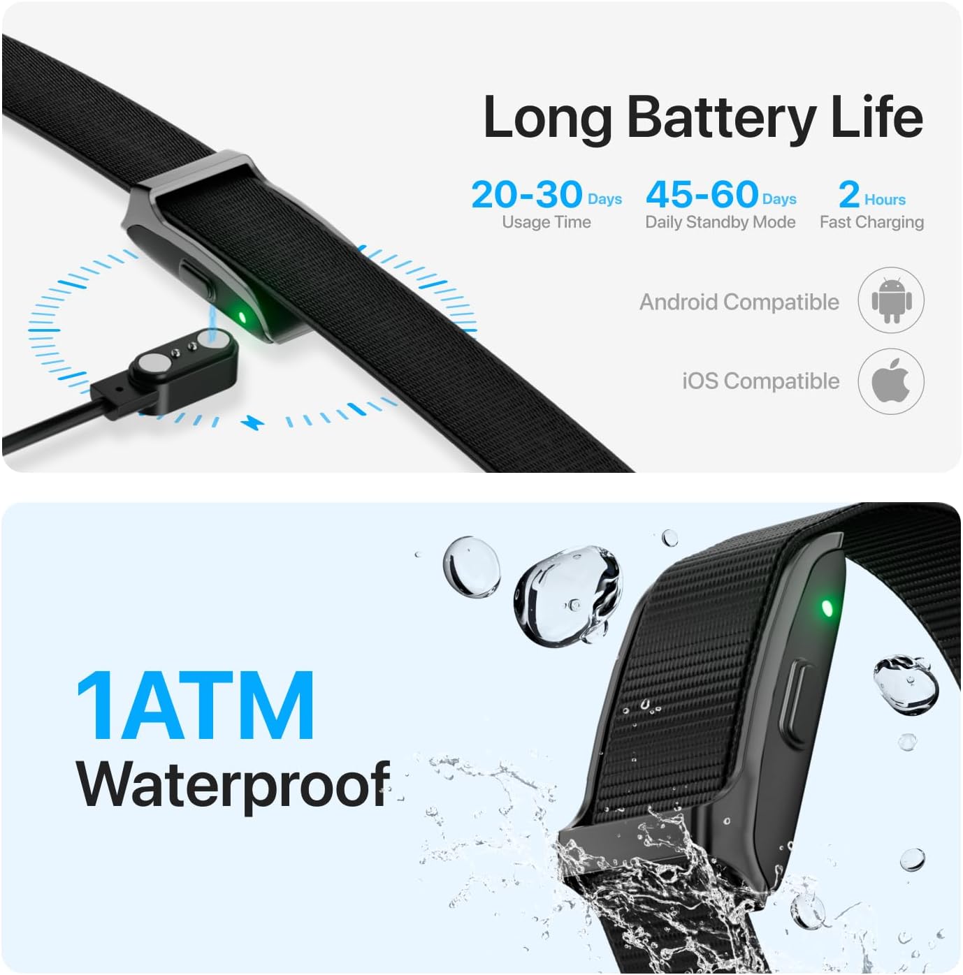 Smart Health Wristband, All-Day Continuous Monitoring, Heart Rate Tracking, Improve Sleep, Wearable Activity & Fitness Tracker, 120+ Sports Modes, 60-Day Battery, with Free App, 2 Bands Included - Image 5