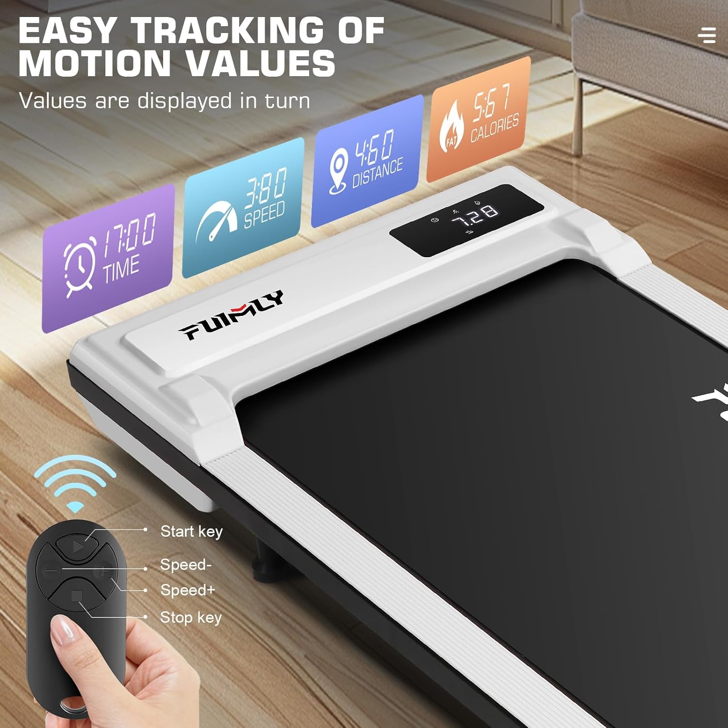 FUNMILY Walking Pad Treadmill with Incline, Portable Under Desk Treadmills for Home 300 lbs Weight Capacity, 2.5HP Quiet Electric Jogging Running Machine with Remote Control and LED Display - Image 3
