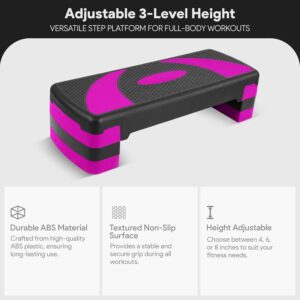 BalanceFrom Aerobic Step Platform Trainer with Adjustable 3-Level Risers, 400 Pound Weight Capacity – Non-Slip Exercise Stepper for Cardio, Strength, and Fitness Workouts at Home or Gym