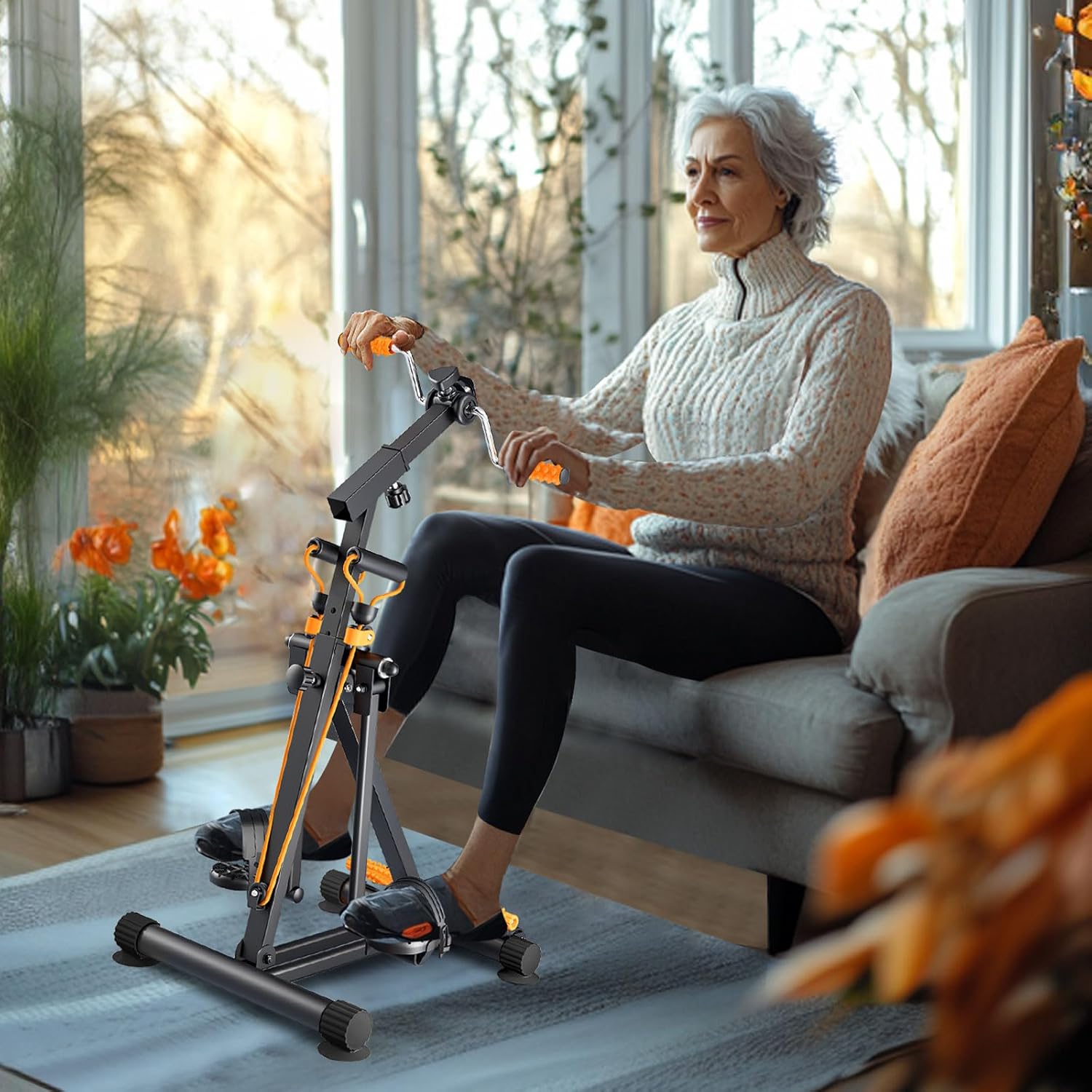 Pedal Exerciser with Arm Rope Pull Exercise & Foot Massage - 15"Wร19โDร37โH Floor Peddler Exerciser for Elderly, Leg Swing Exercise, Metal Stroke Recovery Pedal Exercise Equipment, with Digital Display, Black - Image 8
