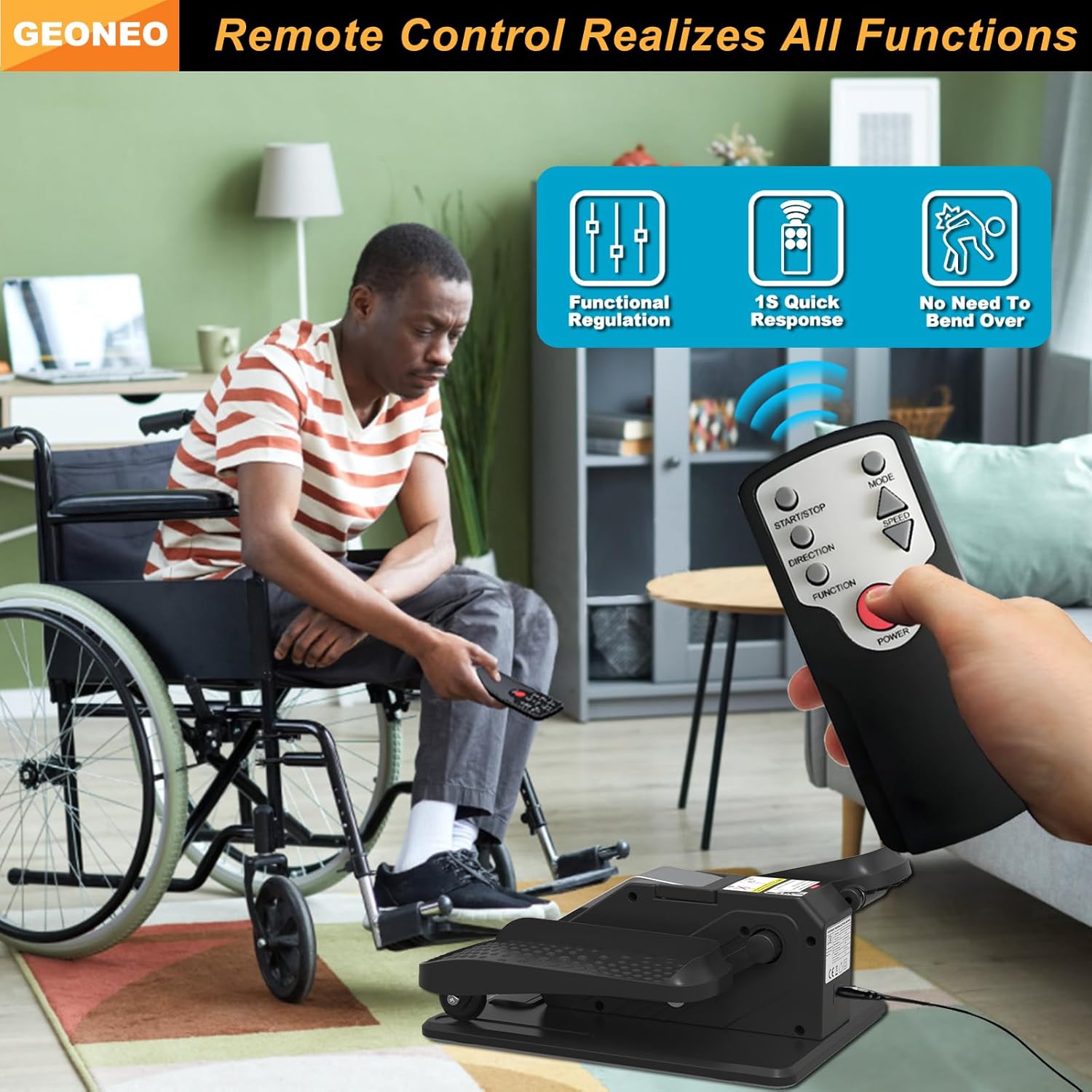 Under Desk Elliptical Machine, Electric Ellipse Leg Exerciser for Senior, Quiet & Portable Seated Pedal Exerciser with Remote Control, Manual & Auto Mode, 12 Adjustable Speeds - Image 5