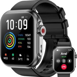 Smart Watch for Men Women, 1000mAh Battery 100-Day Standby Time, 1.85″ HD Screen Fitness Tracker, 110+ Sport Modes, IP68 Waterproof, Heart Rate/Sleep Monitor, Fitness Watch for Android/iPhone(Black)