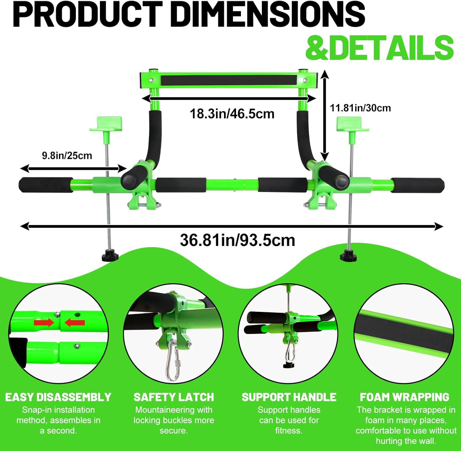 Doorway Swing for Kids & Door Pull Up Bar for Adults - Indoor Kid Swing with 4pcs Accessories - Multi-Function Doorway Gym for Family Fitness & Play (Green) - Image 3