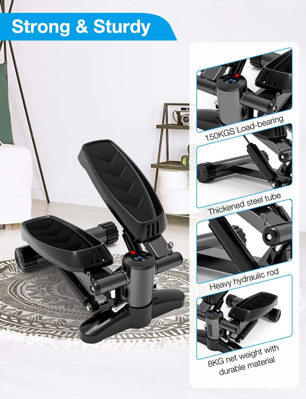 Mini Steppers for Exercise, Portable Mini Stair Stepper Exercise Equipment for Home with Resistance Band & Calories Display & Non-Slip Mat,Aerobic Step Fitness Machines for Office Workout - Image 5