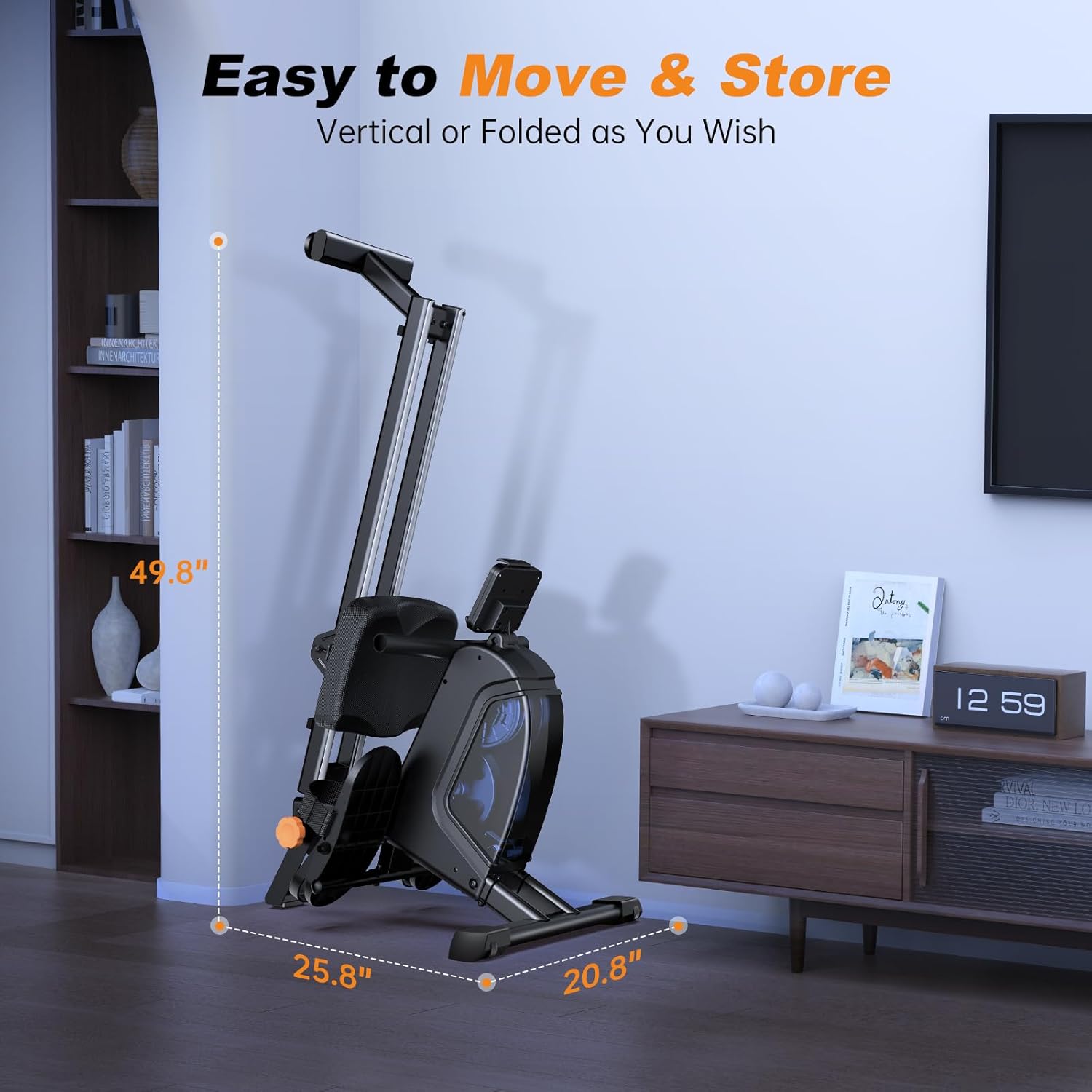 Magnetic Rowing Machine for Home Use, Foldable Rower with 32 Levels of Silent Resistance, LED Light Effects, Compact Dual Slide Rail, Max 350lb Capacity, Bluetooth & App Compatible - Image 7