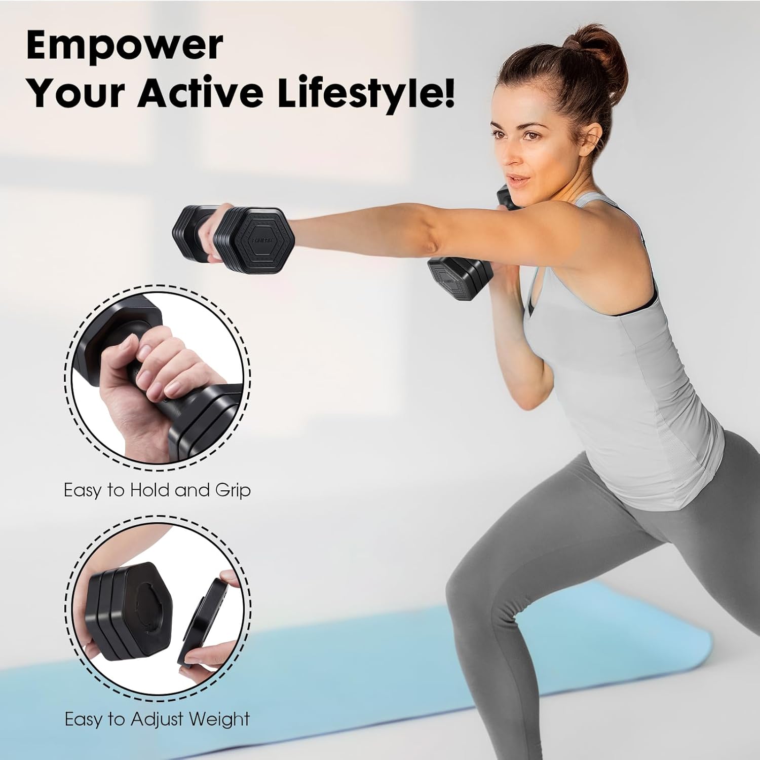 Adjustable Dumbbell Set, 4 in 1 Free Weights Dumbbells Set for Women, Weights for Women at Home, 2lb 3lb 4lb 5lb with TPU Soft Rubber Handle for Home Gym Exercise Training - Image 3
