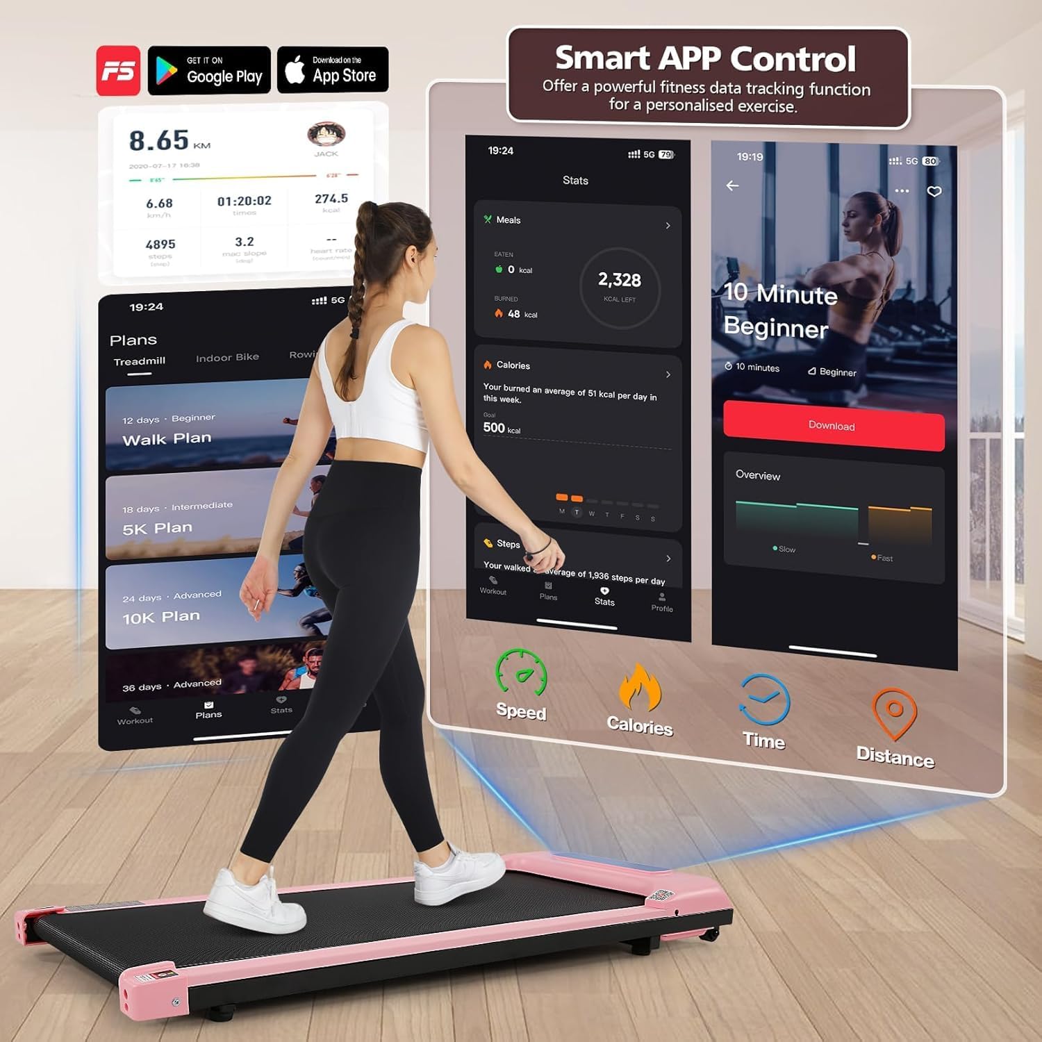 Walking Pad Treadmill 300 Lb Capacity Portable Treadmills for Home Office Under Desk Treadmill with App & Remote Control, LED Display/Ultra-Quiet/Installation-Free - Image 4