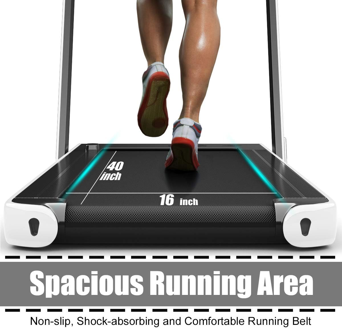 GYMAX Walking Pad, 2.25HP Foldable Treadmill with Smart App & Remote Control, Bluetooth LED Monitor, Small Spaces Compact Running Machine, Folding Portable Under Desk Treadmill for Home Office - Image 3