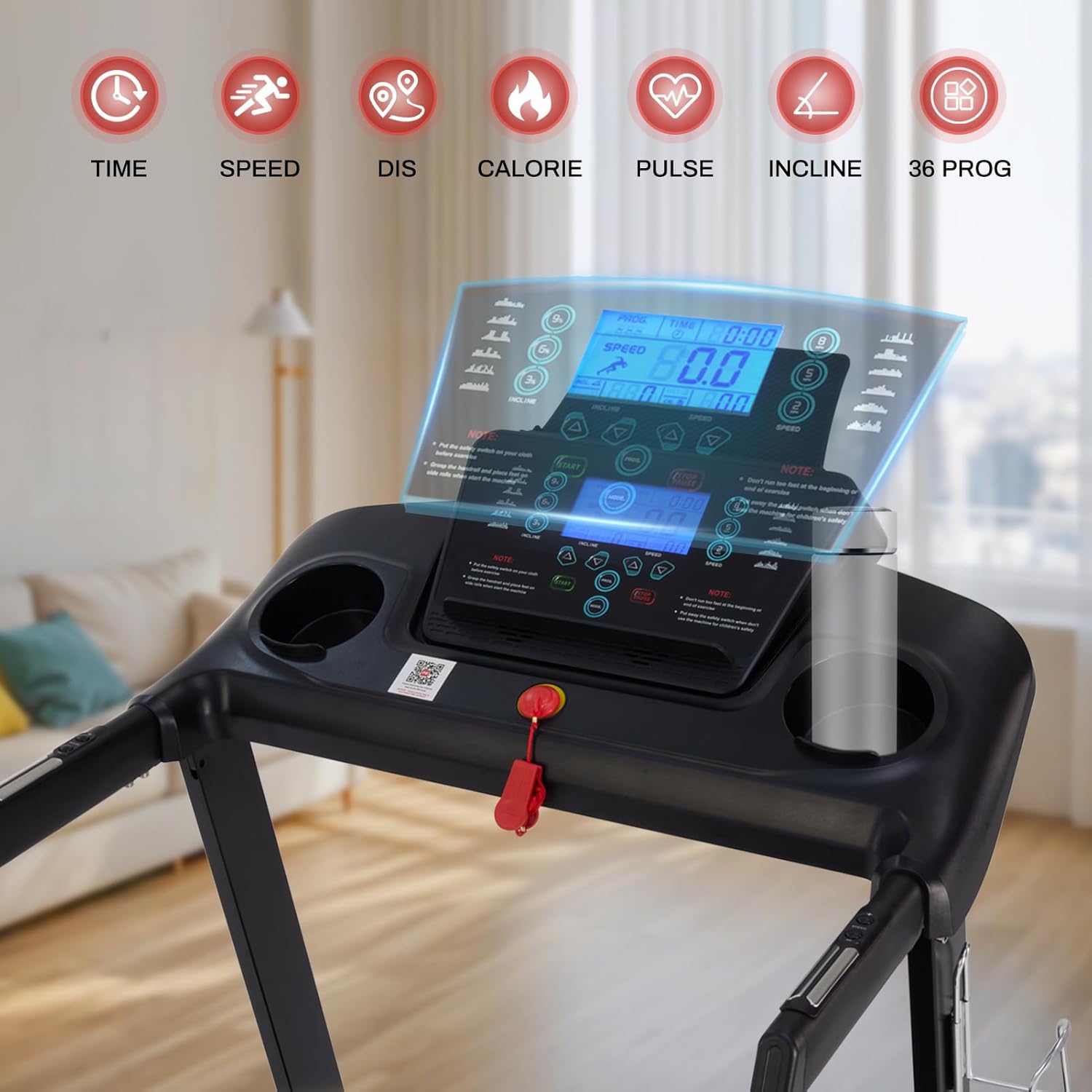 15% Auto Incline Treadmills for Home, 10 MPH Speed, 3.0 HP Foldable Treadmill, 18" Wider Belt, 36 Programs, Running Treadmills for Home with Bluetooth APP - Image 6