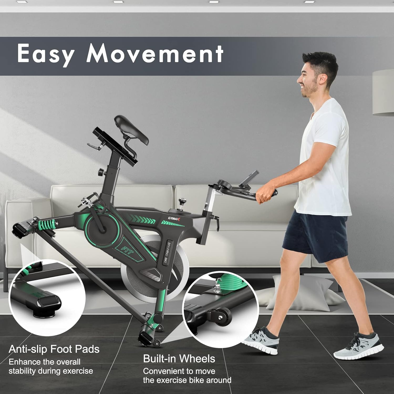 GYMAX Exercise Bike, Stationary Indoor Cycling Bike with 40lbs Flywheel, LCD Display, Adjustable Seat & Handlebar, Quiet Belt Drive for Home Gym Cardio Training Workout Fitness - Image 6