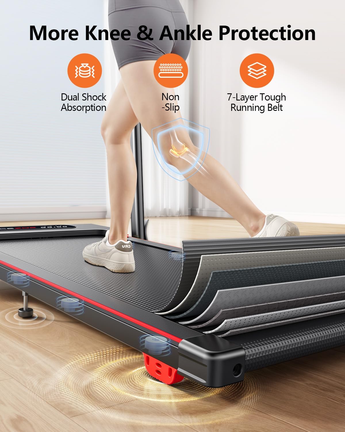 3 in 1 Under Desk Treadmill with Incline, Walking Pad with Removable Desk Workstation, Adjustable Height for Different Need, 300lbs Capacity, Foldable Compact for Home Small Office - Image 6