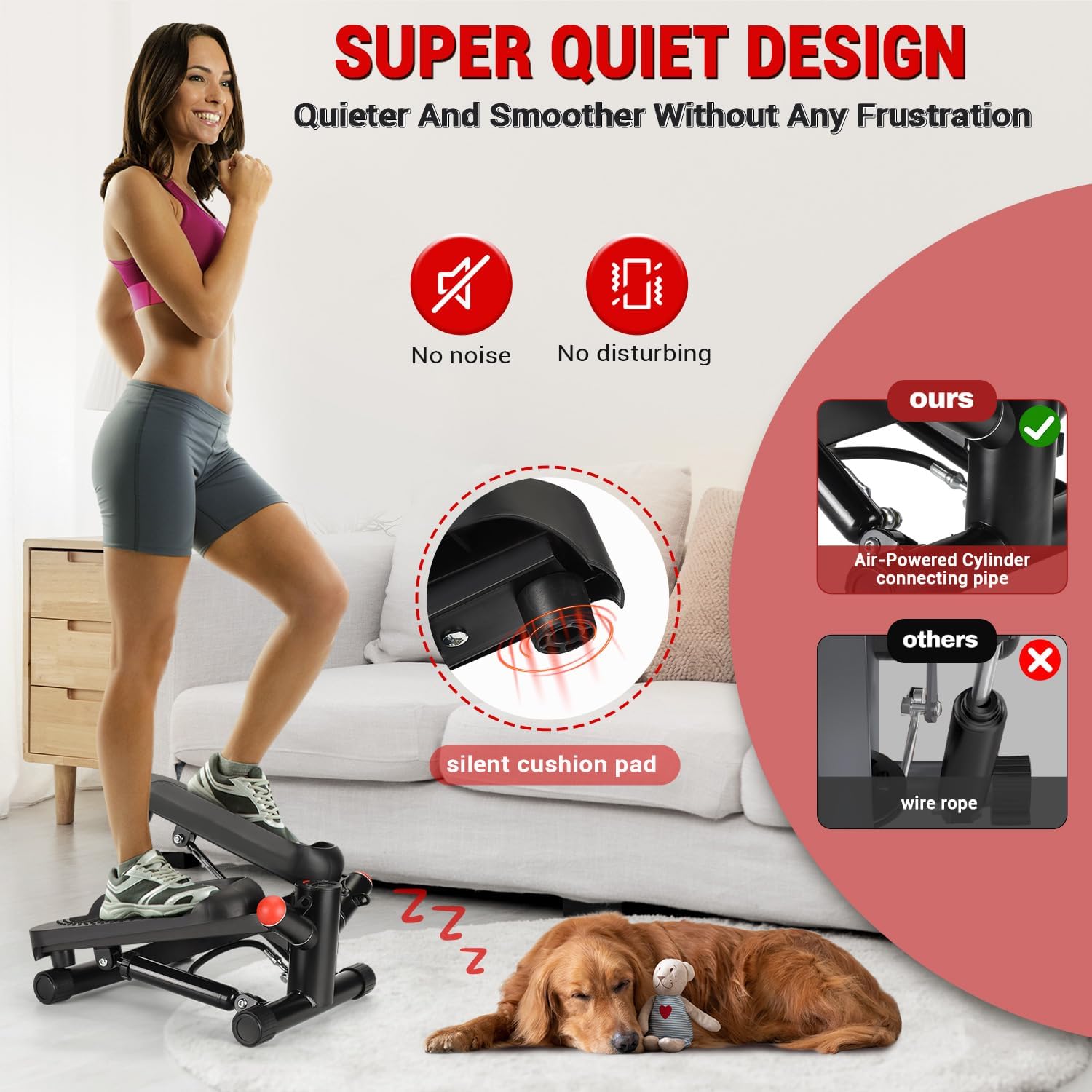 Steppers for Exercise at Home, Upgraded Mini Stepper Machine with 10DB Super Quiet, Air-Powered Stair Stepper with Resistance,Twist Stepper for Full Body Workout - Image 5