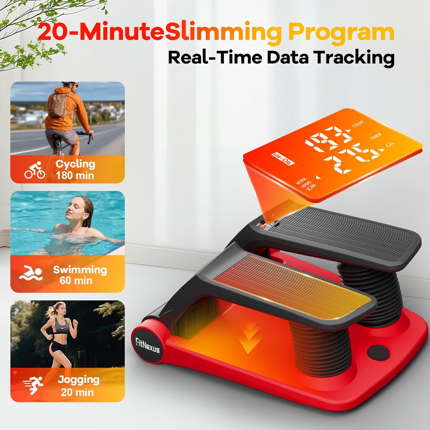 Air Compression Resistance Stepper – Adjustable Mini Stair Climber for Home Cardio Workout, Portable Stepper Machine with LCD Display, Non-Slip Pedals & Resistance Bands (Red and Black) - Image 8