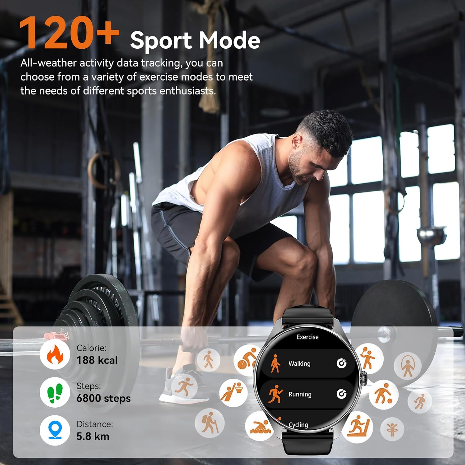 Smart Watches for Men Women, 1.43" AMOLED Display Smartwatch with 7-Day Battery, 120+ Sport Modes, Bluetooth Calls, Heart Rate/Sleep Monitor, IP68 Waterproof for iPhone Android Compatible (Black) - Image 3