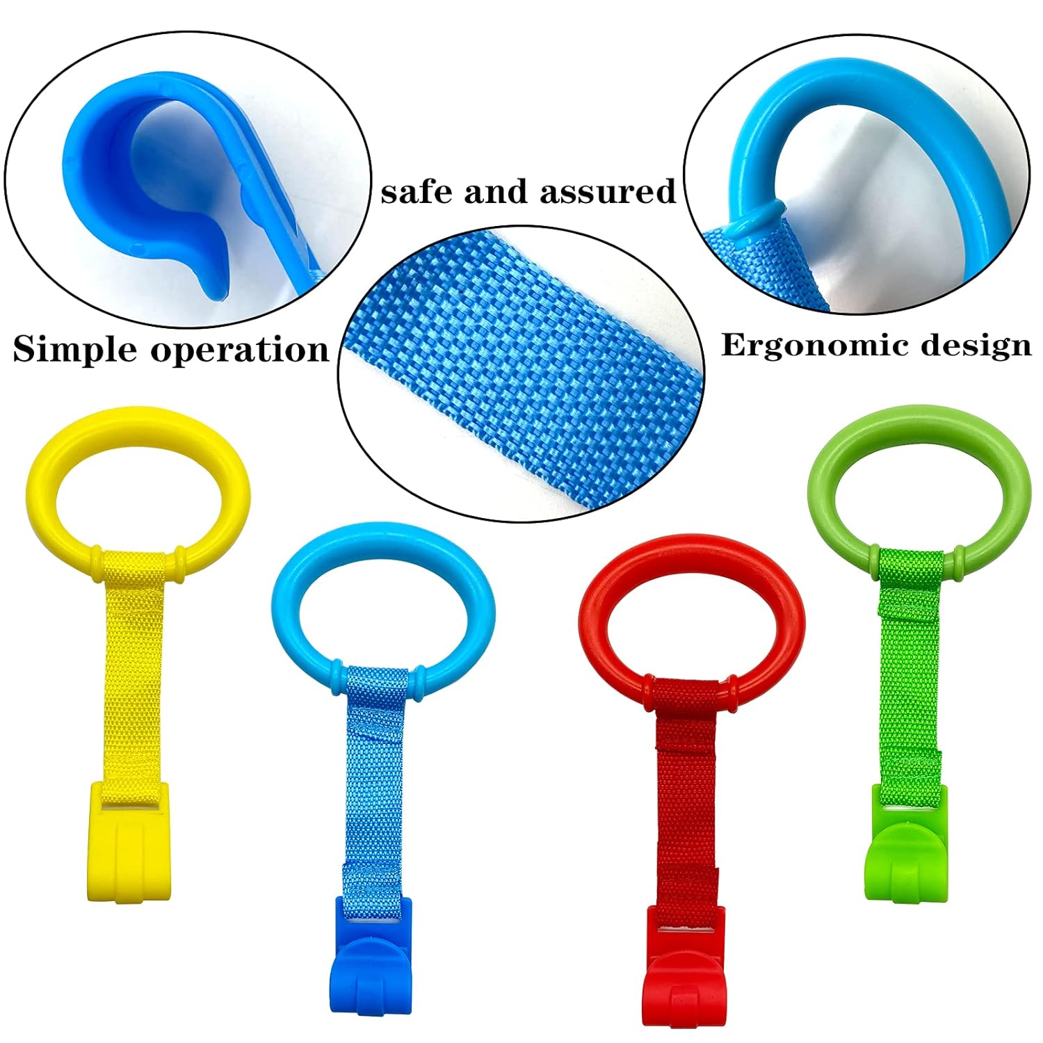 codree 8PCS 4 Colors Baby Playpen Pull up Rings- Baby Crib Pull up Rings- Baby Walking Exercises Assistant Rings- Baby Bed Stand Up Rings Baby Cot Hanging Rings for Infant Baby Toddler - Image 3